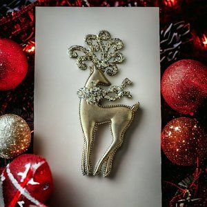 Gold Glitter Reindeer Deer Sparkly Ornament 7.25” Double sided
